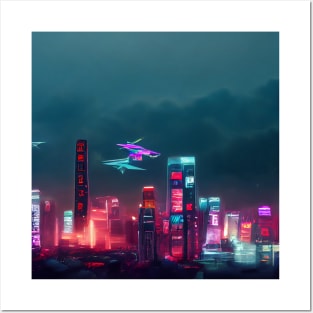 Lo-fi Flight Zone - Cyberpunk Cityscape Skyline Posters and Art